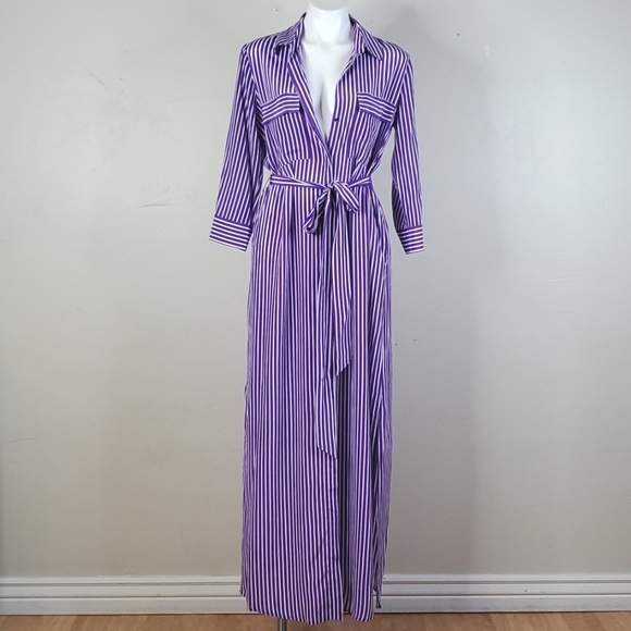 L'AGENCE Dresses & Skirts - NWT L'Agence Cameron Purple/White Stripe Maxi Shirt Dress